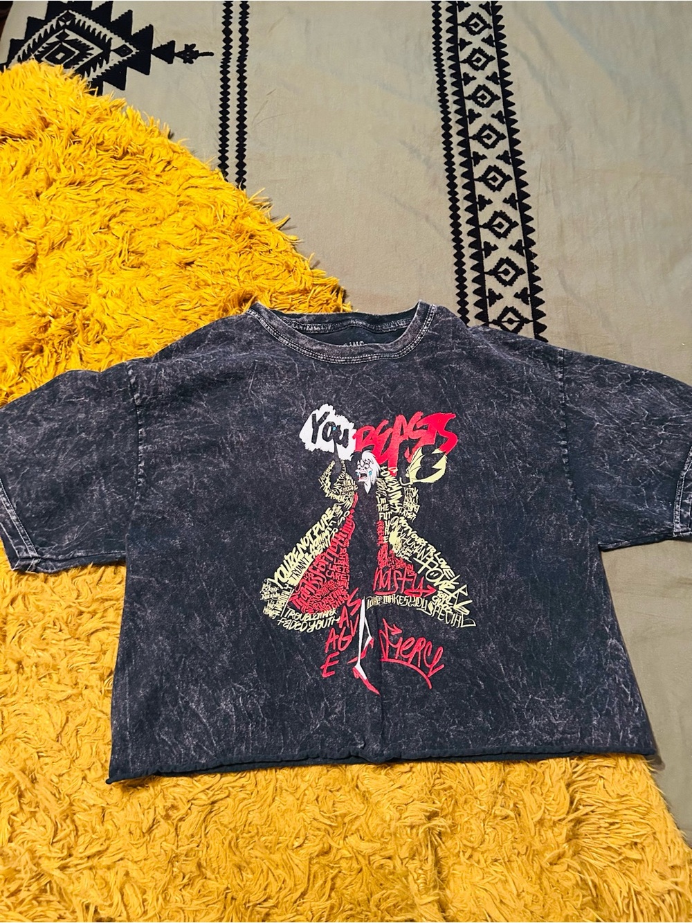 Black Graphic Crop Top Disney Villians with Red & Yellow Accent